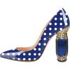 imageFSJ Women Printing Pump Chunky High Crystal Heels Pump Colorful Closed Pointed Toe Bridal Party Dress Shoe Size 415 USBlue Polka Dot