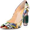 imageFSJ Women Printing Pump Chunky High Crystal Heels Pump Colorful Closed Pointed Toe Bridal Party Dress Shoe Size 415 USCartoon