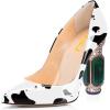 imageFSJ Women Printing Pump Chunky High Crystal Heels Pump Colorful Closed Pointed Toe Bridal Party Dress Shoe Size 415 USCow
