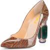 imageFSJ Women Printing Pump Chunky High Crystal Heels Pump Colorful Closed Pointed Toe Bridal Party Dress Shoe Size 415 USFlow