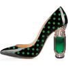 imageFSJ Women Printing Pump Chunky High Crystal Heels Pump Colorful Closed Pointed Toe Bridal Party Dress Shoe Size 415 USGreen Polka Dot