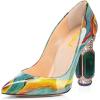 imageFSJ Women Printing Pump Chunky High Crystal Heels Pump Colorful Closed Pointed Toe Bridal Party Dress Shoe Size 415 USOil