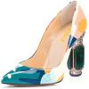 imageFSJ Women Printing Pump Chunky High Crystal Heels Pump Colorful Closed Pointed Toe Bridal Party Dress Shoe Size 415 USWatercolor