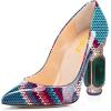 imageFSJ Women Printing Pump Chunky High Crystal Heels Pump Colorful Closed Pointed Toe Bridal Party Dress Shoe Size 415 USWave