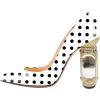 imageFSJ Women Printing Pump Chunky High Crystal Heels Pump Colorful Closed Pointed Toe Bridal Party Dress Shoe Size 415 USWhite Polka Dot