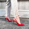 imageFSJ Womens Pointed Toe Stiletto Pumps Chic Slingback High Heels Slip on Ladies Party Office Dress Ladies ShoesRed