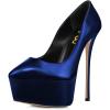imageFSJ Women Platform High Heel Pumps Stiletto Almond Toe Slip On Closed Toe Wedding Evening Party Prom Dress Shoes Size 415 USDark Blue