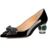 imageFSJ Women Pointed Toe Crystal Pump Rhinestone Bow Block Low Heel Slip On Comfy Date Party Dance Shoes Size 415 USBlack