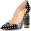 imageFSJ Women Printing Pump Chunky High Crystal Heels Pump Colorful Closed Pointed Toe Bridal Party Dress Shoe Size 415 USBlack Polka Dot
