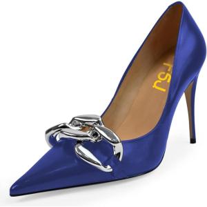 imageFSJ Women Classy Pointed Toe Stiletto High Heel Pumps Slip On Chain Buckle Party Dress Shoes Size 415 USBlue
