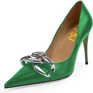 imageFSJ Women Classy Pointed Toe Stiletto High Heel Pumps Slip On Chain Buckle Party Dress Shoes Size 415 USGreen