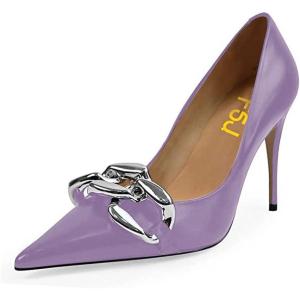 imageFSJ Women Classy Pointed Toe Stiletto High Heel Pumps Slip On Chain Buckle Party Dress Shoes Size 415 USOrchid
