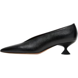 imageFSJ Women Fashion Pointed Toe V Cut Low Kitten Heel Slip On Pumps Soft Leather Ladies Daily Comfort Basic Dress Shoes Size 415 USBlack Texture