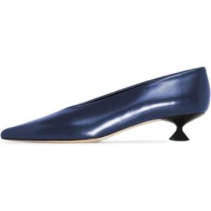 imageFSJ Women Fashion Pointed Toe V Cut Low Kitten Heel Slip On Pumps Soft Leather Ladies Daily Comfort Basic Dress Shoes Size 415 USBlue