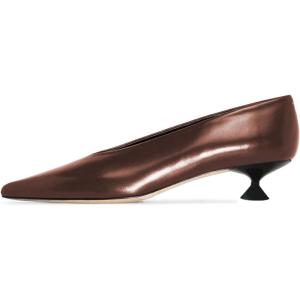 imageFSJ Women Fashion Pointed Toe V Cut Low Kitten Heel Slip On Pumps Soft Leather Ladies Daily Comfort Basic Dress Shoes Size 415 USBrown