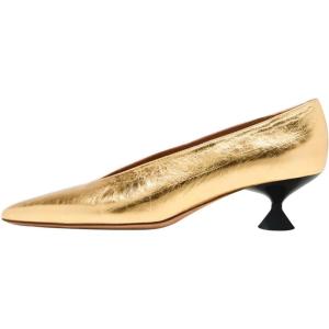 imageFSJ Women Fashion Pointed Toe V Cut Low Kitten Heel Slip On Pumps Soft Leather Ladies Daily Comfort Basic Dress Shoes Size 415 USGold