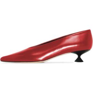 imageFSJ Women Fashion Pointed Toe V Cut Low Kitten Heel Slip On Pumps Soft Leather Ladies Daily Comfort Basic Dress Shoes Size 415 USRed