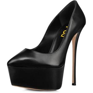 imageFSJ Women Platform High Heel Pumps Stiletto Almond Toe Slip On Closed Toe Wedding Evening Party Prom Dress Shoes Size 415 USBlack