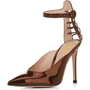 imageFSJ Women Pointed Toe High Heel Ankle Strap DOrsay Prom Pumps Cutout Evening Dress Shoes Size 415 USBrown