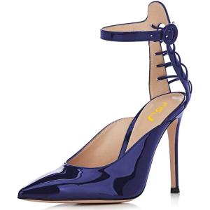imageFSJ Women Pointed Toe High Heel Ankle Strap DOrsay Prom Pumps Cutout Evening Dress Shoes Size 415 USNavy