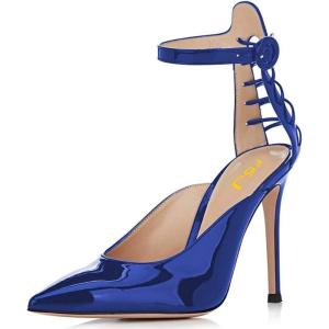 imageFSJ Women Pointed Toe High Heel Ankle Strap DOrsay Prom Pumps Cutout Evening Dress Shoes Size 415 USRoyal Blue