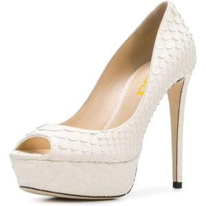 imageFSJ Women Sexy Peep Toe Platform Pumps High Heels Formal Shoes for Office Ladies Size 415 USIvory