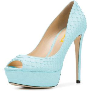 imageFSJ Women Sexy Peep Toe Platform Pumps High Heels Formal Shoes for Office Ladies Size 415 USLight Blue