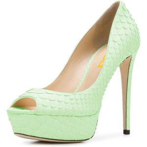 imageFSJ Women Sexy Peep Toe Platform Pumps High Heels Formal Shoes for Office Ladies Size 415 USLight Green