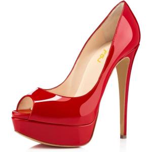 imageFSJ Women Sexy Peep Toe Platform Pumps High Heels Formal Shoes for Office Ladies Size 415 USRed