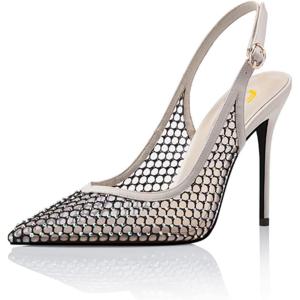 imageFSJ Womens Pointed Toe Stiletto Pumps Chic Slingback High Heels Slip on Ladies Party Office Dress Ladies ShoesApricotmesh