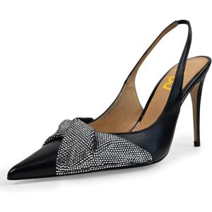 imageFSJ Womens Pointed Toe Stiletto Pumps Chic Slingback High Heels Slip on Ladies Party Office Dress Ladies ShoesBlack Bow