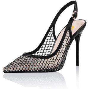 imageFSJ Womens Pointed Toe Stiletto Pumps Chic Slingback High Heels Slip on Ladies Party Office Dress Ladies ShoesBlackmesh