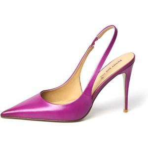 imageFSJ Womens Pointed Toe Stiletto Pumps Chic Slingback High Heels Slip on Ladies Party Office Dress Ladies ShoesFuchsia