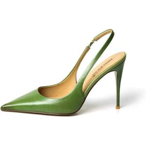 imageFSJ Womens Pointed Toe Stiletto Pumps Chic Slingback High Heels Slip on Ladies Party Office Dress Ladies ShoesGreen