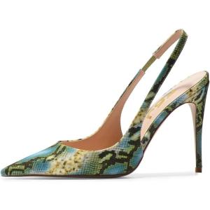 imageFSJ Womens Pointed Toe Stiletto Pumps Chic Slingback High Heels Slip on Ladies Party Office Dress Ladies ShoesGreen Snake