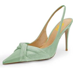 imageFSJ Womens Pointed Toe Stiletto Pumps Chic Slingback High Heels Slip on Ladies Party Office Dress Ladies ShoesLight Green