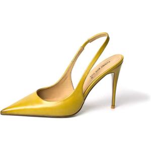 imageFSJ Womens Pointed Toe Stiletto Pumps Chic Slingback High Heels Slip on Ladies Party Office Dress Ladies ShoesYellow