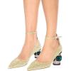 imageFSJ Women Ankle Strap Glitter Sandals Pointed Toe Rhinestone Heels Graceful Shoes Slip On Slingback Dorsay Prom Dress Pumps Size 415 USGold2