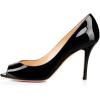 imageFSJ Women Flattering Peep Toe Party Dress Shoes Glossy Patent Stiletto High Heel Pumps Size 415 USBlack