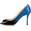 imageFSJ Women Flattering Peep Toe Party Dress Shoes Glossy Patent Stiletto High Heel Pumps Size 415 USBlue Gradient