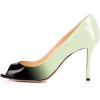 imageFSJ Women Flattering Peep Toe Party Dress Shoes Glossy Patent Stiletto High Heel Pumps Size 415 USGreen Gradient
