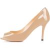 imageFSJ Women Flattering Peep Toe Party Dress Shoes Glossy Patent Stiletto High Heel Pumps Size 415 USNude