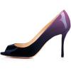 imageFSJ Women Flattering Peep Toe Party Dress Shoes Glossy Patent Stiletto High Heel Pumps Size 415 USPurple Gradient
