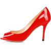 imageFSJ Women Flattering Peep Toe Party Dress Shoes Glossy Patent Stiletto High Heel Pumps Size 415 USRed