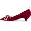 imageFSJ Women Graceful Shiny Bowknot Pointed Toe Flats Low Heel Slip On Casual Daily Walking Ladies Shoes Size 415 USDark Red