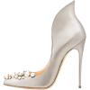 imageFSJ Women Sexy Prom Pointy Toe High Heel Stiletto Pumps Closed Toe Slip On Swallow Tailed Dress Party Shoes 415 USSilver Pearls