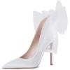 imageFSJ Women Sexy Prom Pointy Toe High Heel Stiletto Pumps Closed Toe Slip On Swallow Tailed Dress Party Shoes 415 USWhite Bowknot