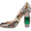imageFSJ Women Stylish Closed Toe Rhinestone Emerald Chunky High Heel Pumps Rivets Slip on Party Evening Business Shoes Size 415 USButterfly Floral