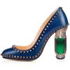 imageFSJ Women Stylish Closed Toe Rhinestone Emerald Chunky High Heel Pumps Rivets Slip on Party Evening Business Shoes Size 415 USDark Blue