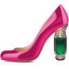 imageFSJ Women Stylish Closed Toe Rhinestone Emerald Chunky High Heel Pumps Rivets Slip on Party Evening Business Shoes Size 415 USHot Pink